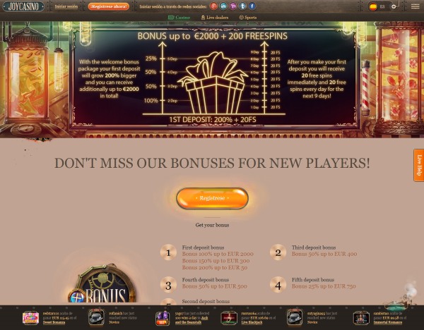 Bonos y promociones en Joy Casino