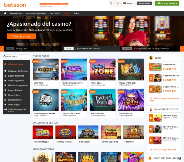 El sitio web y la interfaz del casino Betsson