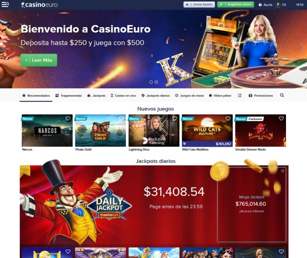 Página web e interfaces de CasinoEuro