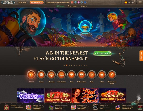 Página web e interfaces de Joy Casino