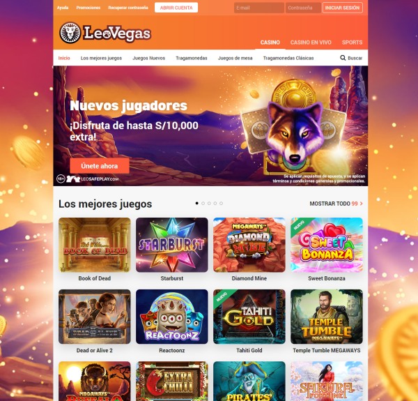 El sitio web y la interfaz del casino Leo Vegas