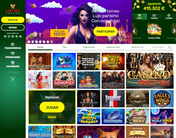 Sitio web y la interfaz gráfica de Lucky Bird Casino