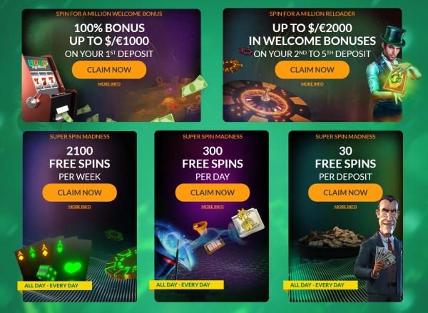 spin million casino bonuses