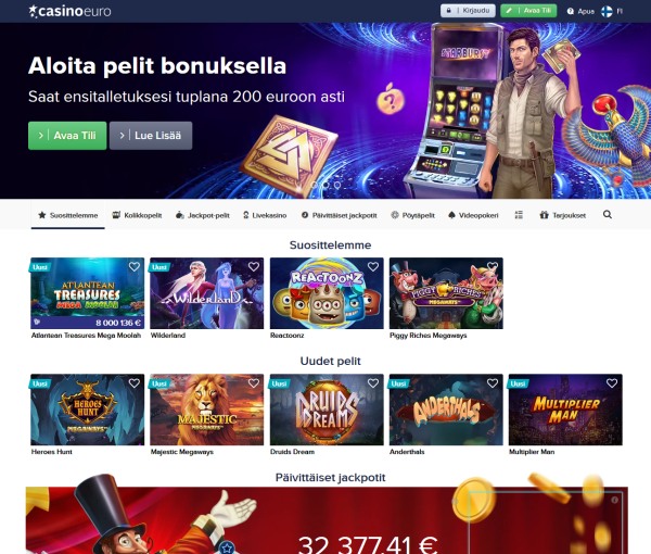 CasinoEuron nettisivut ja käyttöliittymä