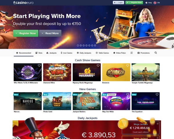 De website en interface van CasinoEuro