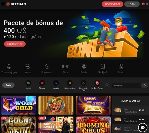 O website e a interface do Betchan Casino