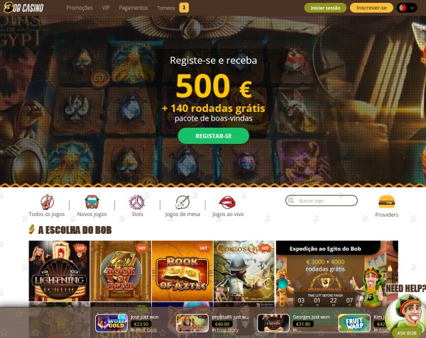 O website e a interface do Bob Casino