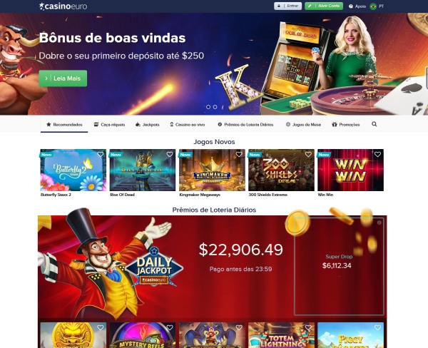 O website e a interface do CasinoEuro