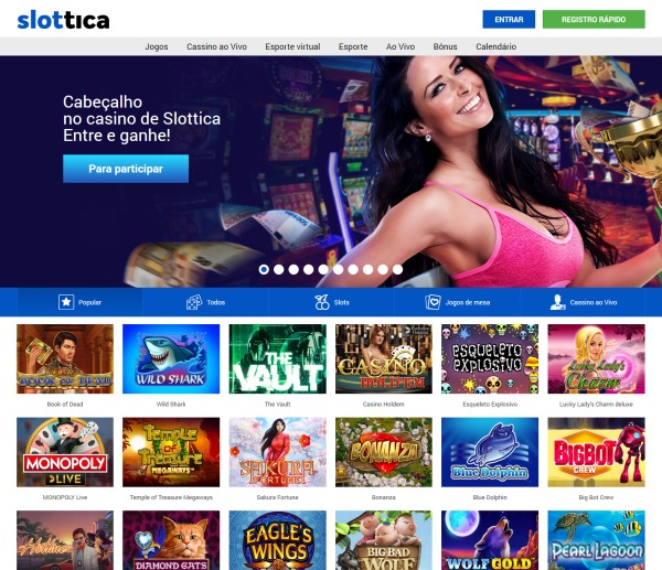 O website e a interface do Slottica