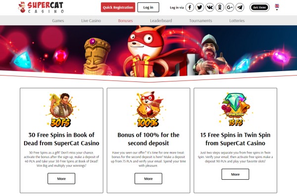 Bonusy a propagační akce kasina SuperCat Casino
