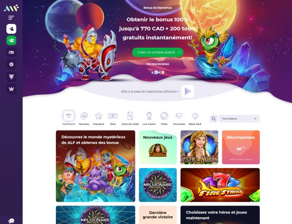 Le site web et l’interface d’Alf Casino